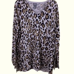 ADDICTIONS by Chico’s Animal Print V Neck Sweater Size Large 3